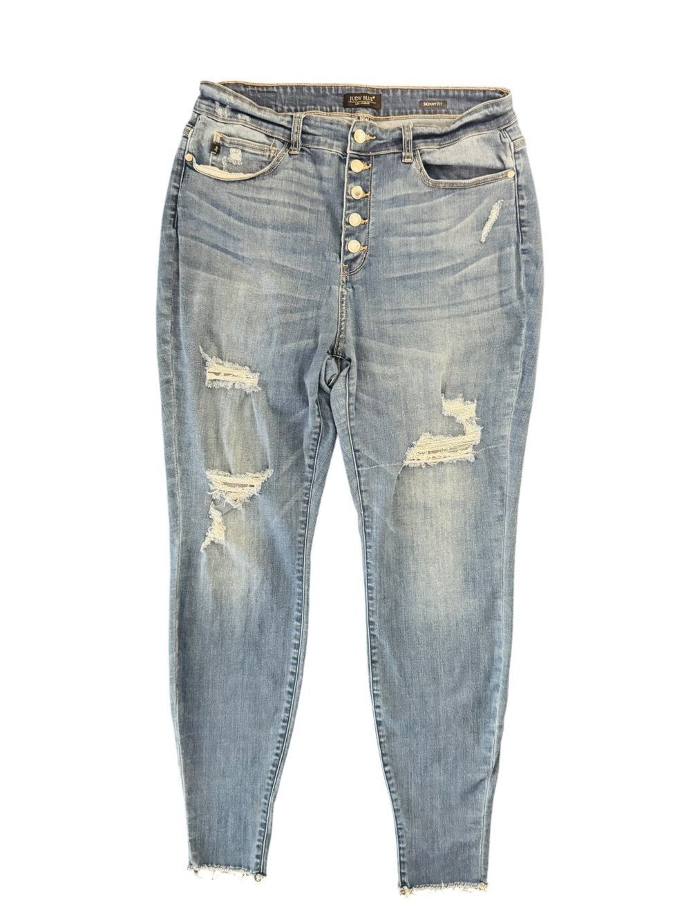 Judy Blue Skinny Fit Jeans 18W Distressed Raw Hem High Rise Button Fly Denim